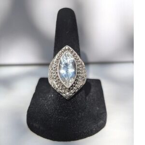 Sarda Sterling Silver 925 Marquise Blue Gemstone Filigree Statement Ring 6.75